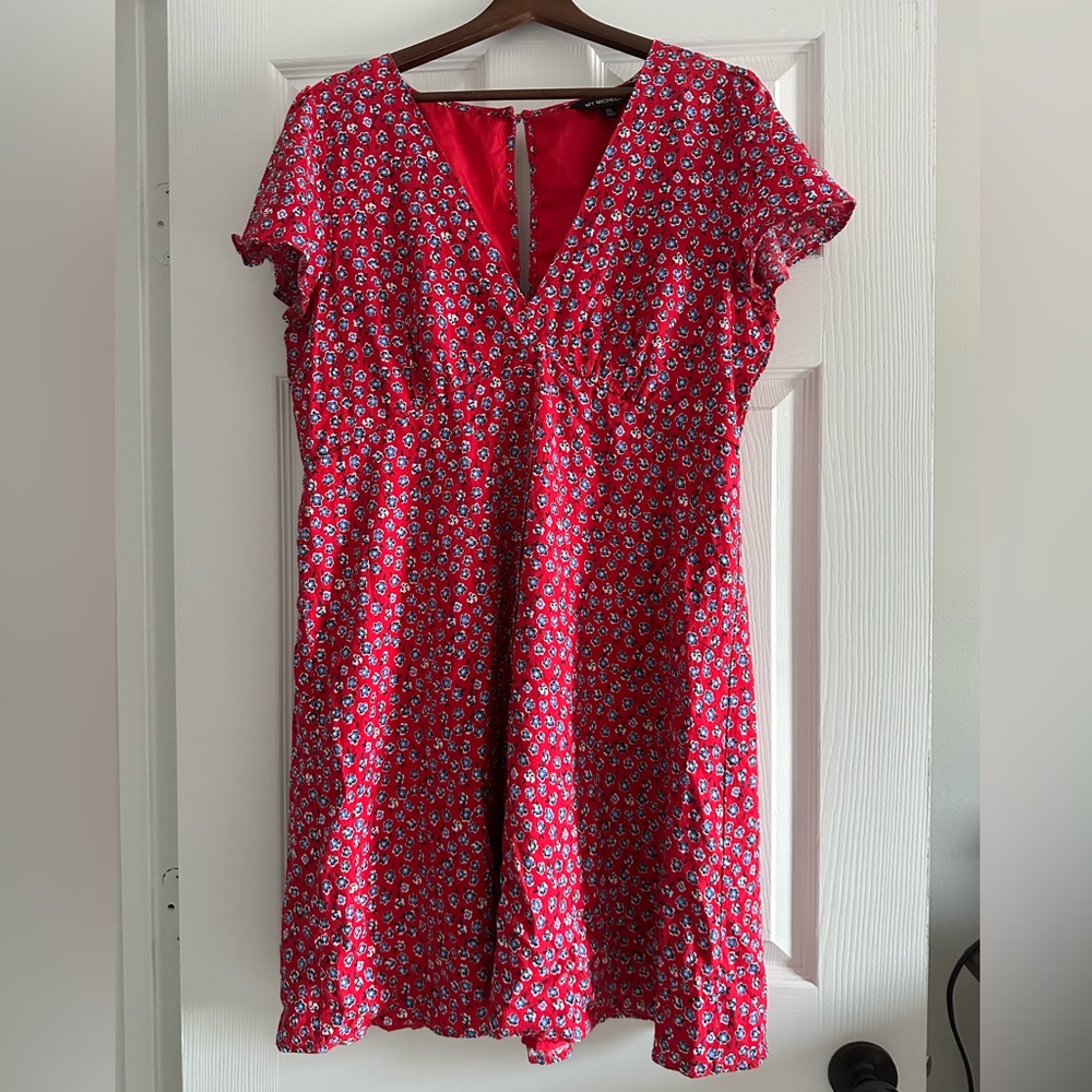 Red, White, & Blue Floral Flutter Sleeve Sundress